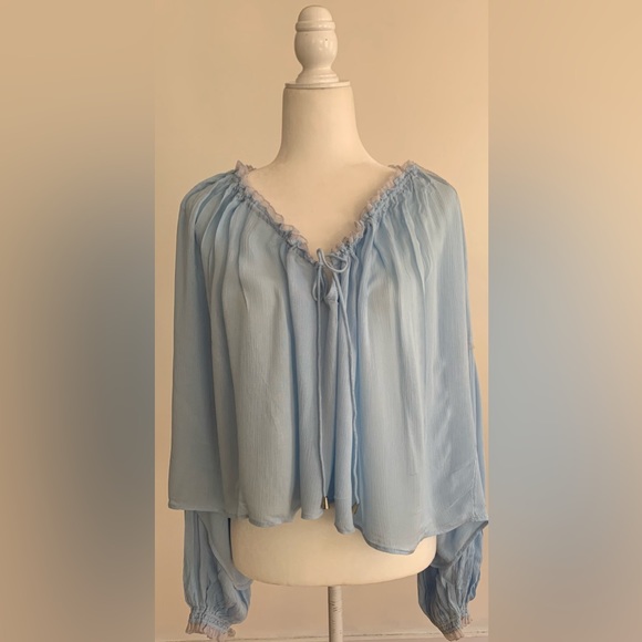Free People Peasant Boho Tie Neck Blouse size small - Picture 5 of 9